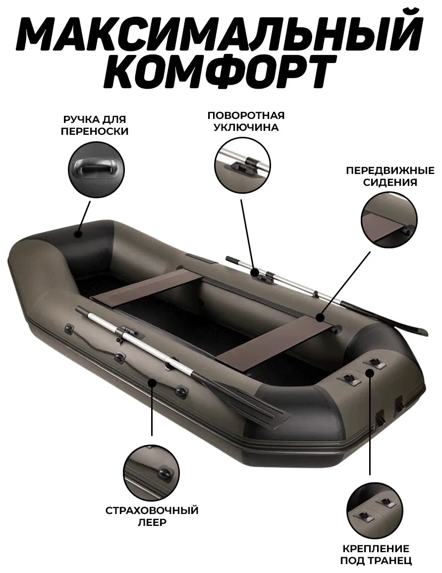 Aqua-Storm Надувная лодка пвх Броня-280М с усилением хаки/чёрный надувные лодки-4