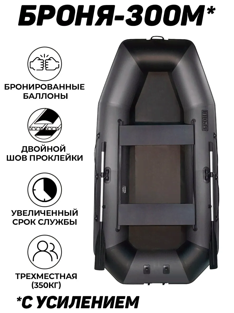 Sportex Надувная лодка пвх Броня-300М с усилением серый-черный надувные лодки-3